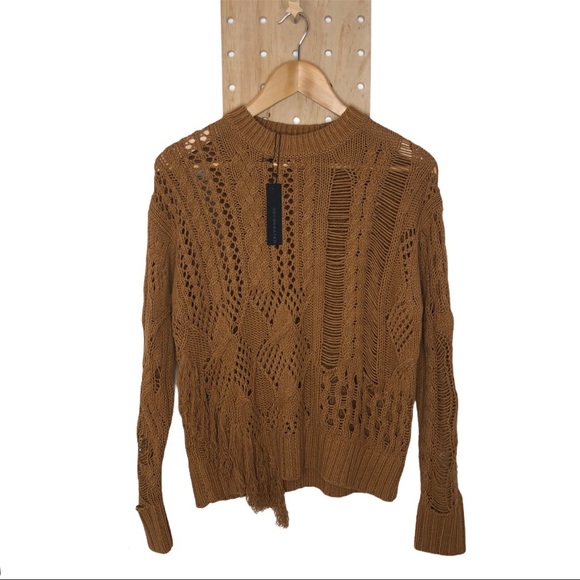 NWT 360 CASHMERE TENLEY CABLE KNIT FRINGE SWEATER - Picture 2 of 6